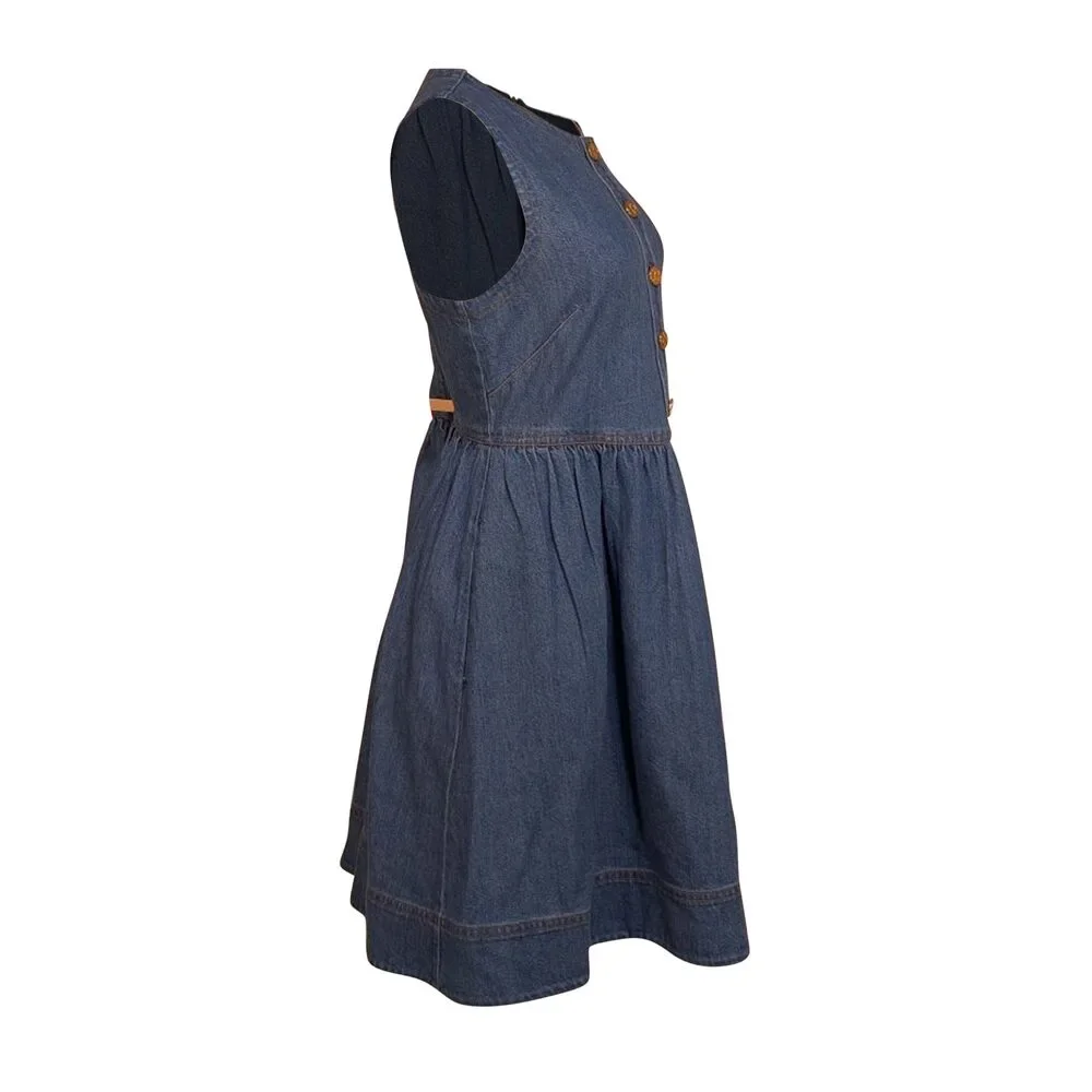 Kate Spade - Blue Medium Wash Denim w/ Gold Bodice Buttons Sleeveless Dress Sz 6